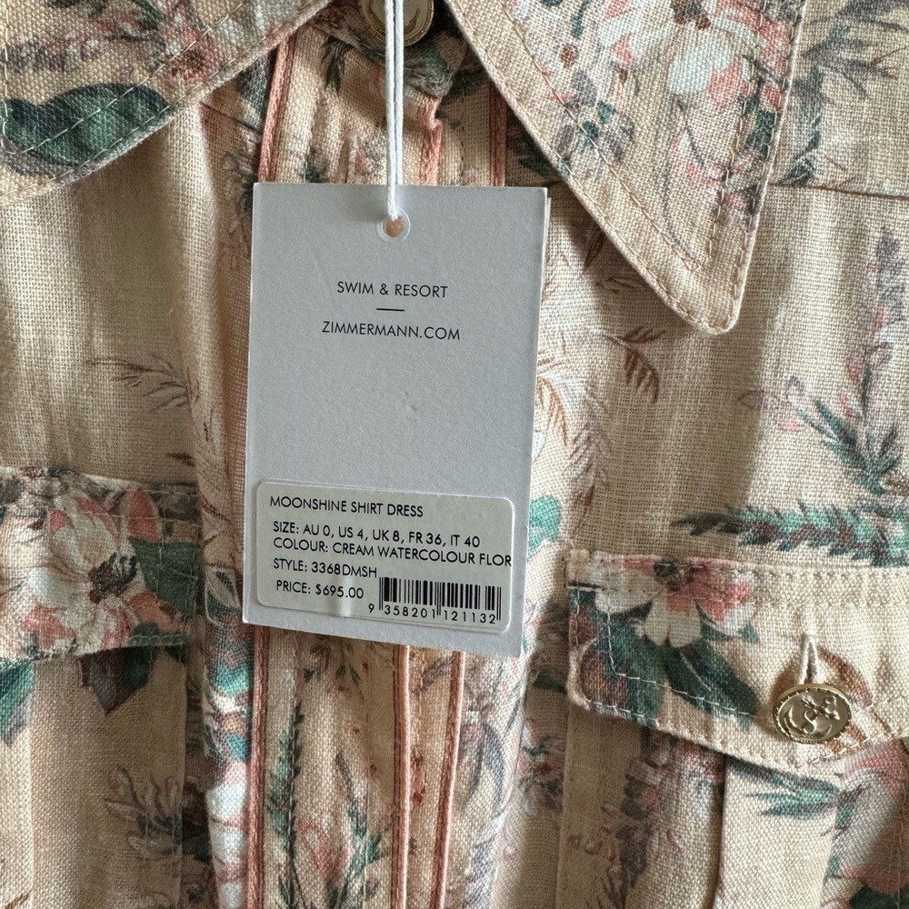Zimmermann- NWT Moonshine Button Down Floral Belted Longsleeve Shirt Dress - Picture 2 of 4